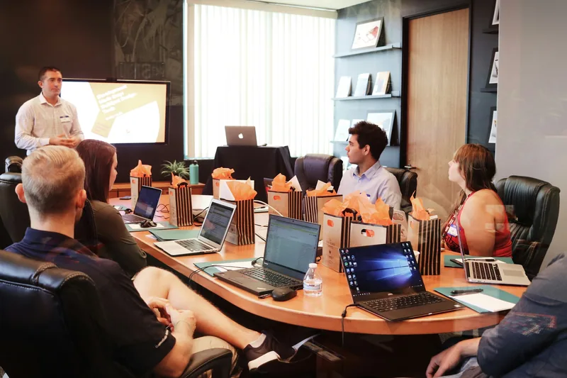 Business team discussing strategy at a meeting