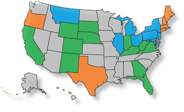 US Markets Coverage Map showing deregulated energy markets across the United States